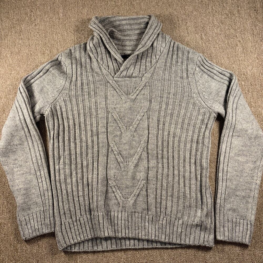Perry Ellis Men’s Wide Collar Knit Sweater Gray Large